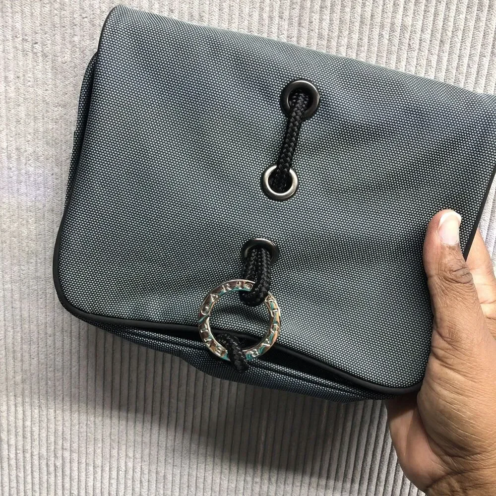 Bvlgari Parfums Folding Travel Cosmetic Bag Gray Black 2 Organization Pockets